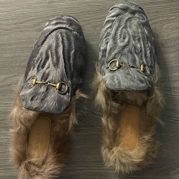 Gucci Shoes - GUCCI Princetown Horsebit Accent Fur Mules